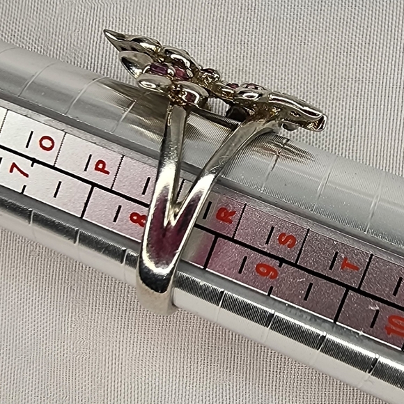 Sterling Silver Butterfly Ring w/Pink & Gold Accents SZ 8 1/4 - Picture 8 of 8